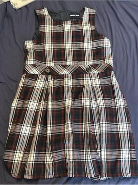 Lands' End Girls Black, White & Red Plaid Sleeveless Jumper